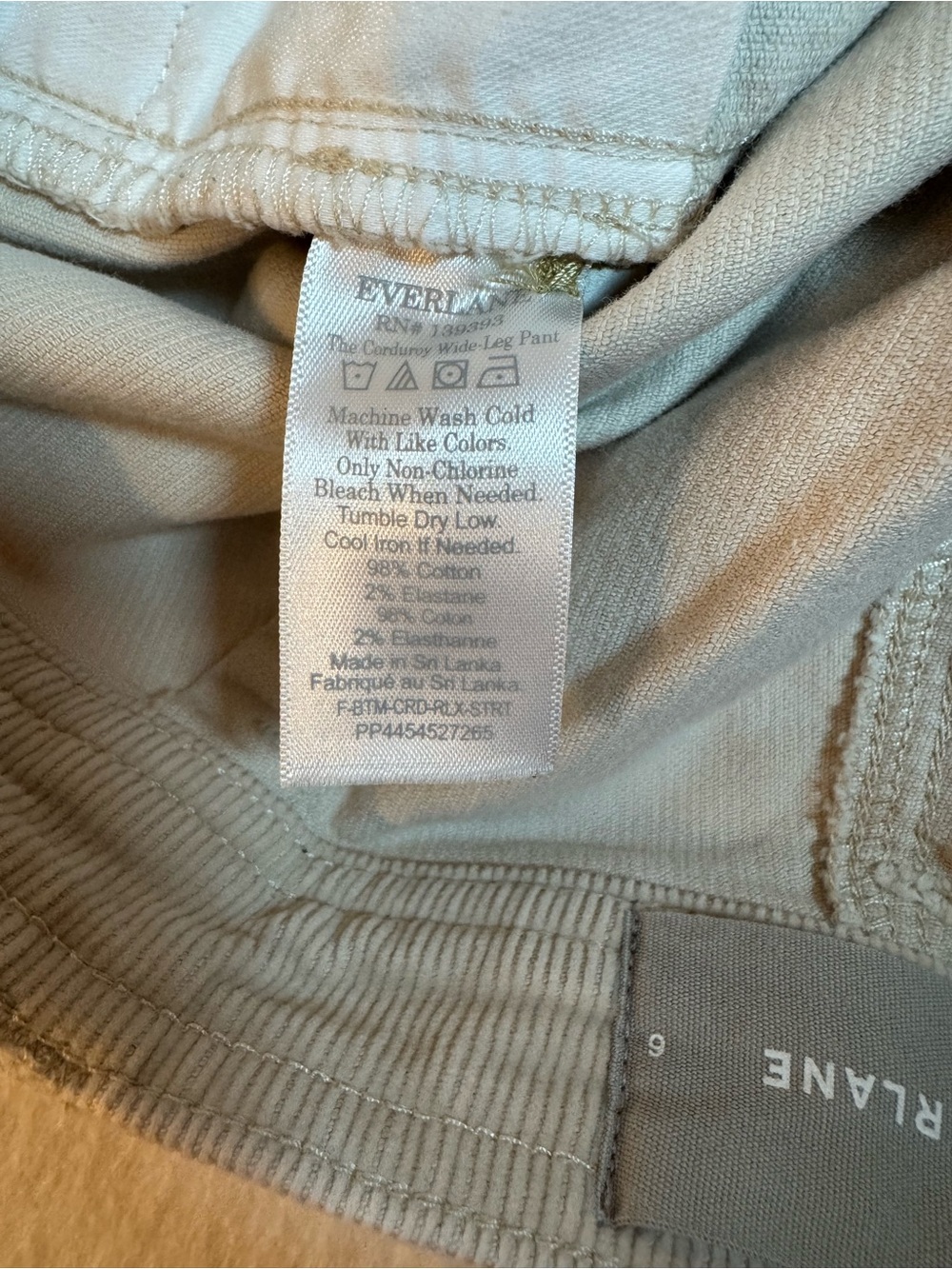 Everlane The Corduroy Wide-Leg Pant Ankle Length Cream Beige Size 6 - Picture 5 of 7
